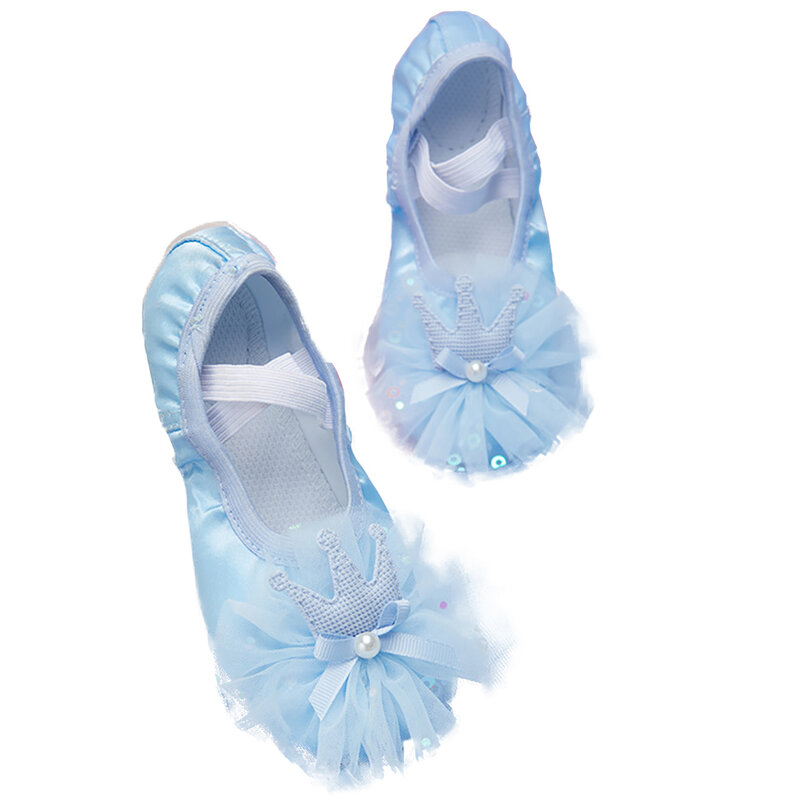 Children's Ballet Shoes Girls Professional Dance Satin Crown Lace Ballet Shoes Soft Sole Professional Training Princess Shoes