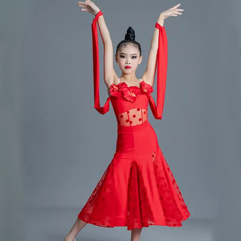 Dziewczęca sukienka do tańca latynoskiego Kostium na konkurs tańca towarzyskiego dla dzieci Letnia odzież do tańca dla dzieci
