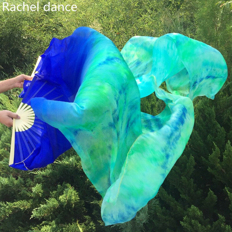 Arrival Tie-dyed Belly Dance Fan Veils for Women/Girls 180cm long 100% real Natural silk Fans for Dancing free shipping A pair