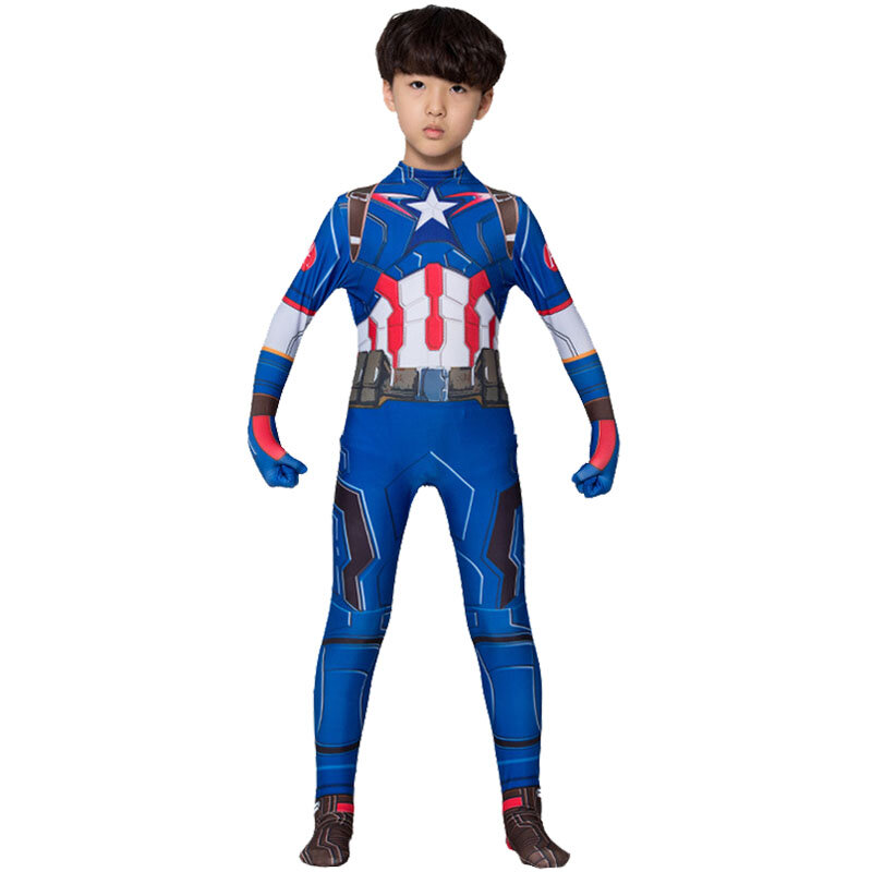 Captain America Costume Kids Superhero Captain America Cosplay Costume  Jumpsuit Shield Adult Zenti Halloween Costume for Child