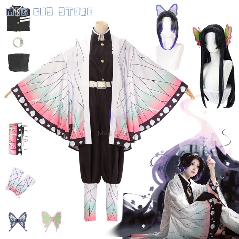 Adult Kids Kochou Anime Shinobu Cosplay Costume Kanae Cosplay Clothes Butterfly Clip Women Uniform Slayer Cloak Halloween Outfit