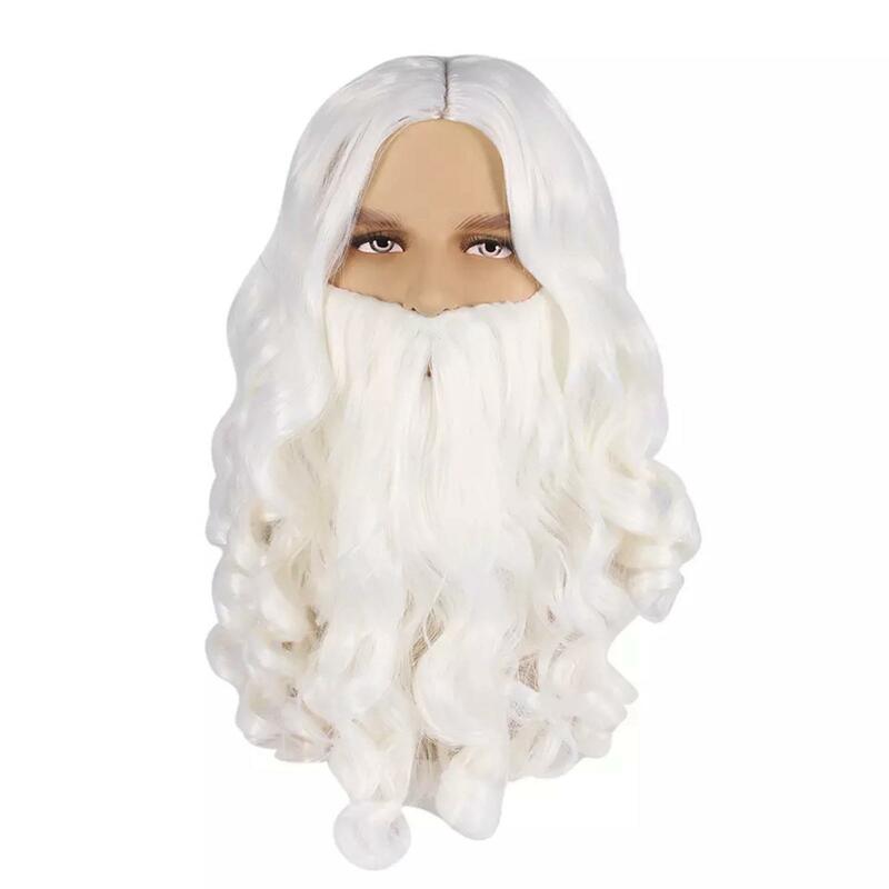 Santa Hair and Beard Set for Christmas White Portable Dressing up for Xmas Party Supplies Holidays Festivals Stage Performance