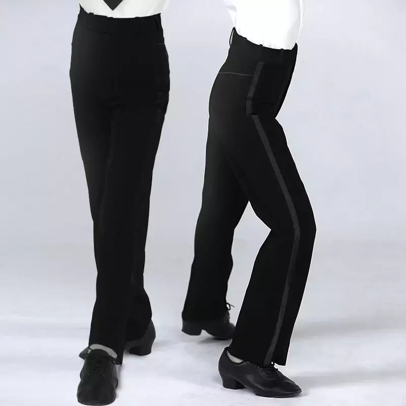 Latin Dance Pants Men Latin Modern Ballroom Performance Dance Pants Boys Black Satin Trousers Dancer Pants