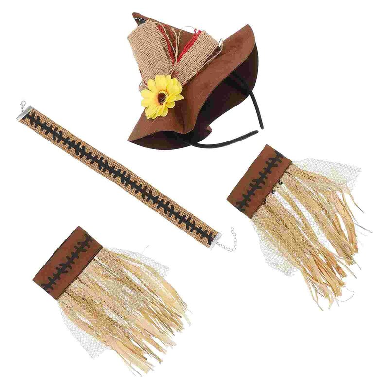 Halloween Scarecrow Costume Straw Hat Cosplay Kit Party Props Headband Accessories Adornment Witch Necklace Costumes Women Kids