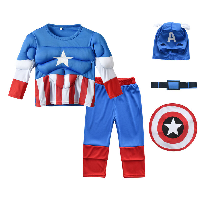 Marvel Captain America cosplay long-sleeved Kid Avengers muscle suit Captain America children's suit
