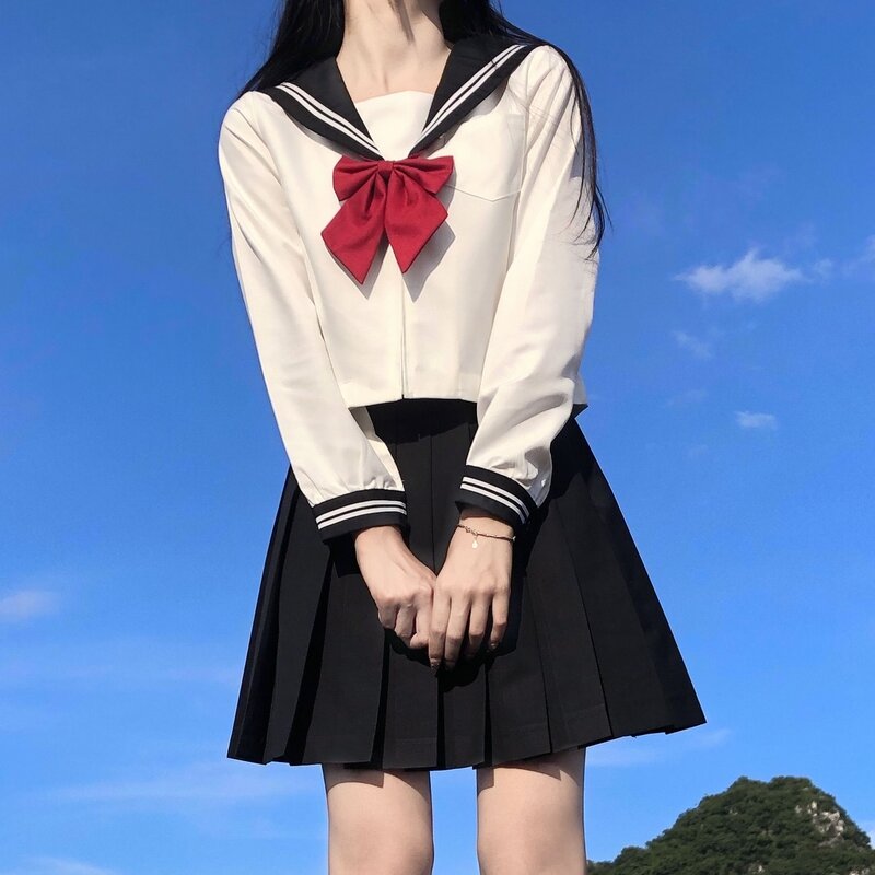 Japanese school uniform girls S-8XL plus size Jk suit white two black three basic sailor uniform women long sleeve suit