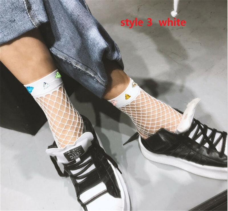 2pairs/4pcs Designs.Chic Streetwear Women's Harajuku Breathable Rivet Fishnet Socks.Sexy out Nets Socks Ladies Mesh Sox Hosiery