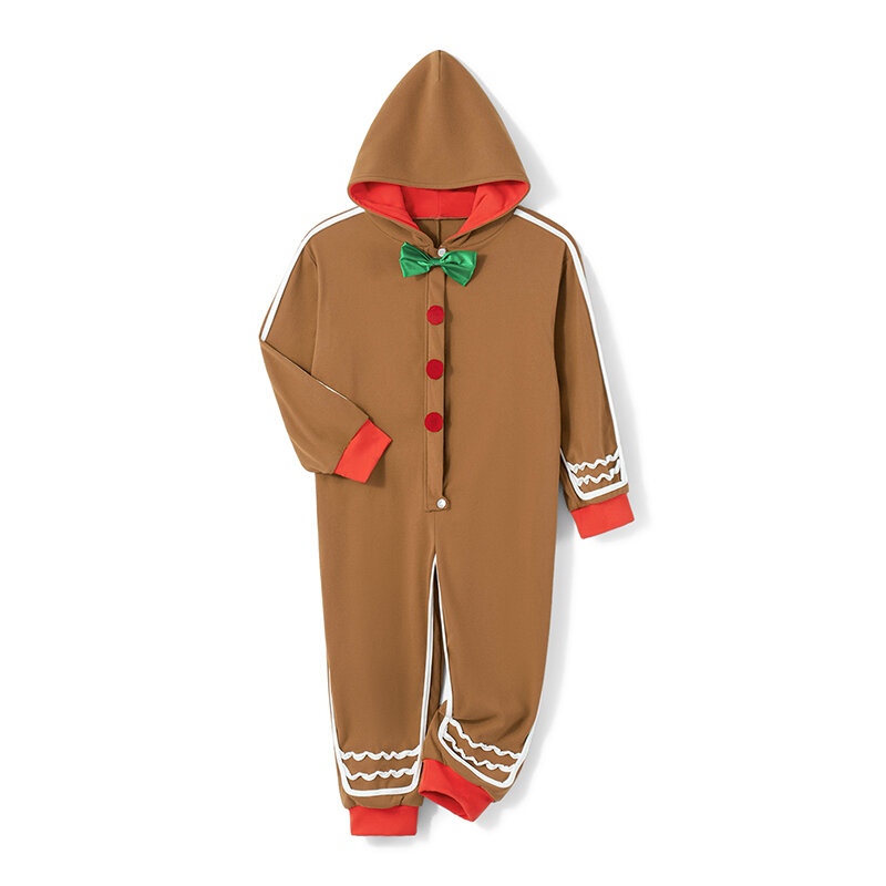 Unisex Gingerbread  Pajamas Boy s and Girl s Gingerbread Jumpsuit Romper with Hood for Kid Adult Christmas Costume