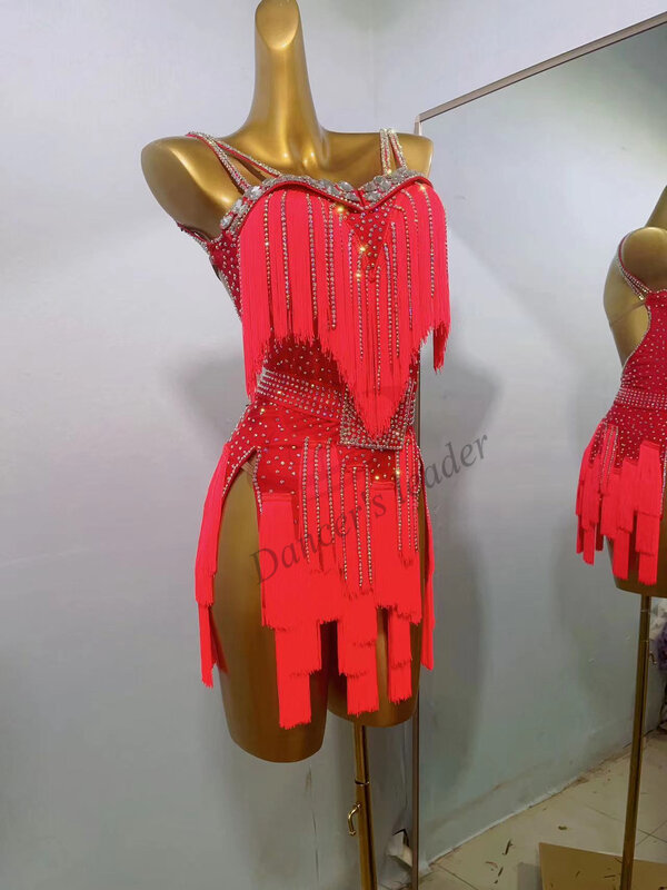 Latin Dance Professional Dress High-end Customized Red Tassel Cha Tango Female Adult Standard Stage Professional Clothing