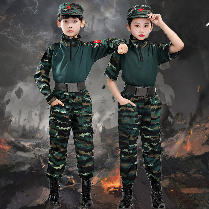 Children's Camo Training Clothes Short Suit Kids Boy Gril Outdoor CS Field Camping Military Combat Uniform Tactical Shirt Pants