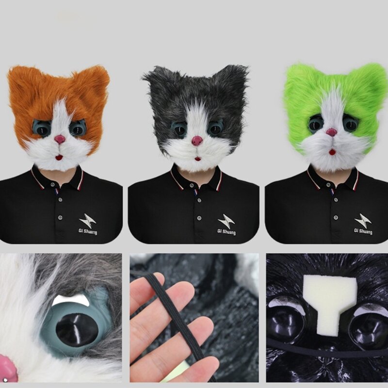 Halloween Cat Head Mask Latex Animal Mask Novelty Party Costume Accessories Cosplay Props Performances Dress Up for Adult Kids