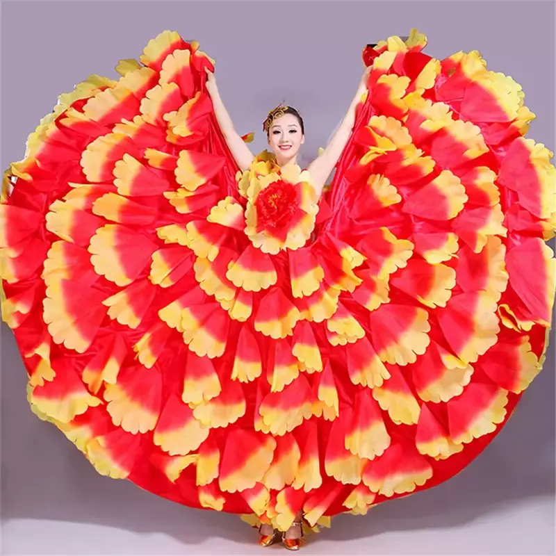Flamenco Dress Dance Gypsy Skirt Woman Spain Belly Costumes Big Petal Spanish Chorus Stage Performance Wear S-3XL