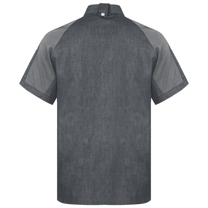 Men Solid Color Chef Coat Summer Short Sleeve Pockets Jacket Cooks Uniform Shirts for Kitchen Restaurant Hotel Bakery Size M-4XL