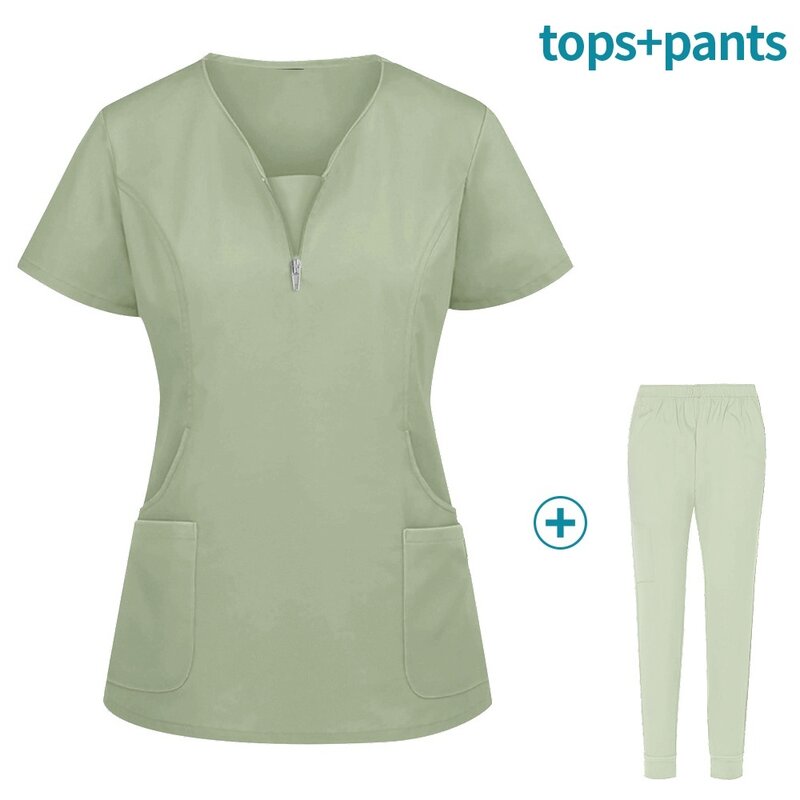 Medical Nurse Beauty Salon Workwear Clinical Scrubs Top + Pant Spa Doctor Nursing Tunic Suit Surgical Uniforms Woman Scrub Set