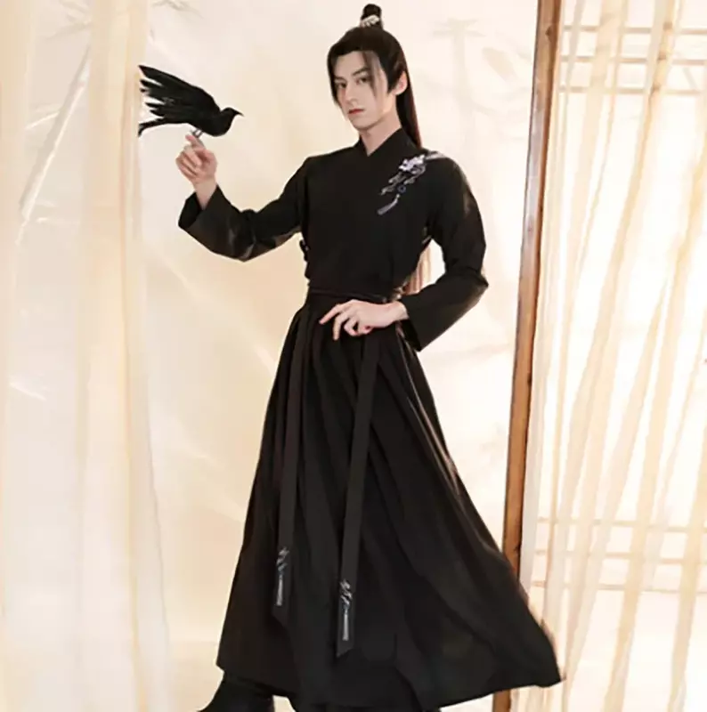 JIT Plus Size 3XL Hanfu Men Ancient Chinese Hanfu Black Sets Carnival&Halloween Cosplay Costume Hanfu Outfit For Men Large Size