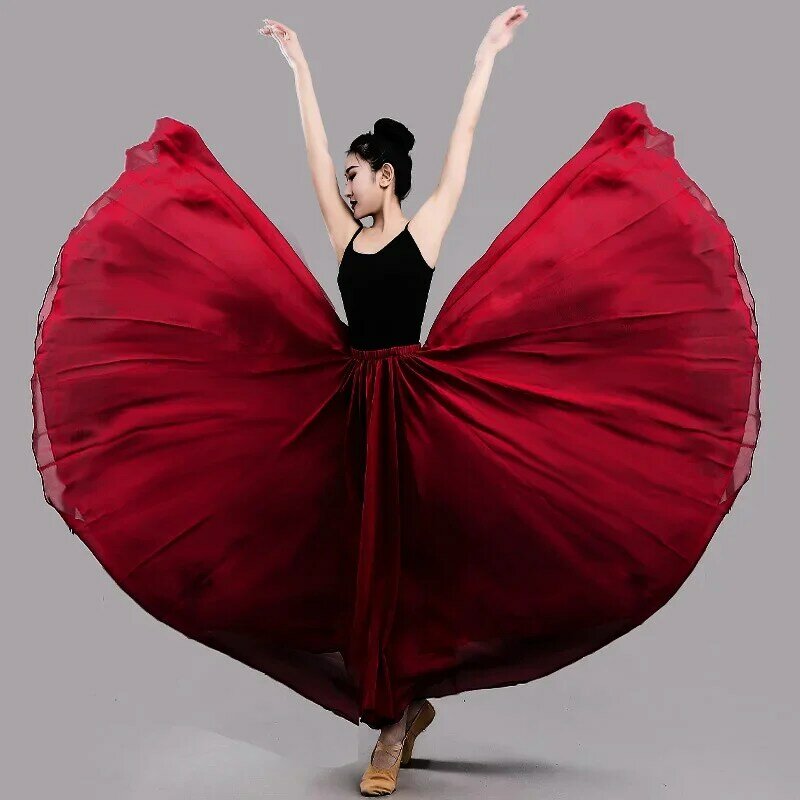 Spanish Flamenco Women Skirt Dance Practice Long Big Swing Costume Solid Color Stage Performance Gypsy Clothing Lady Belly Dress