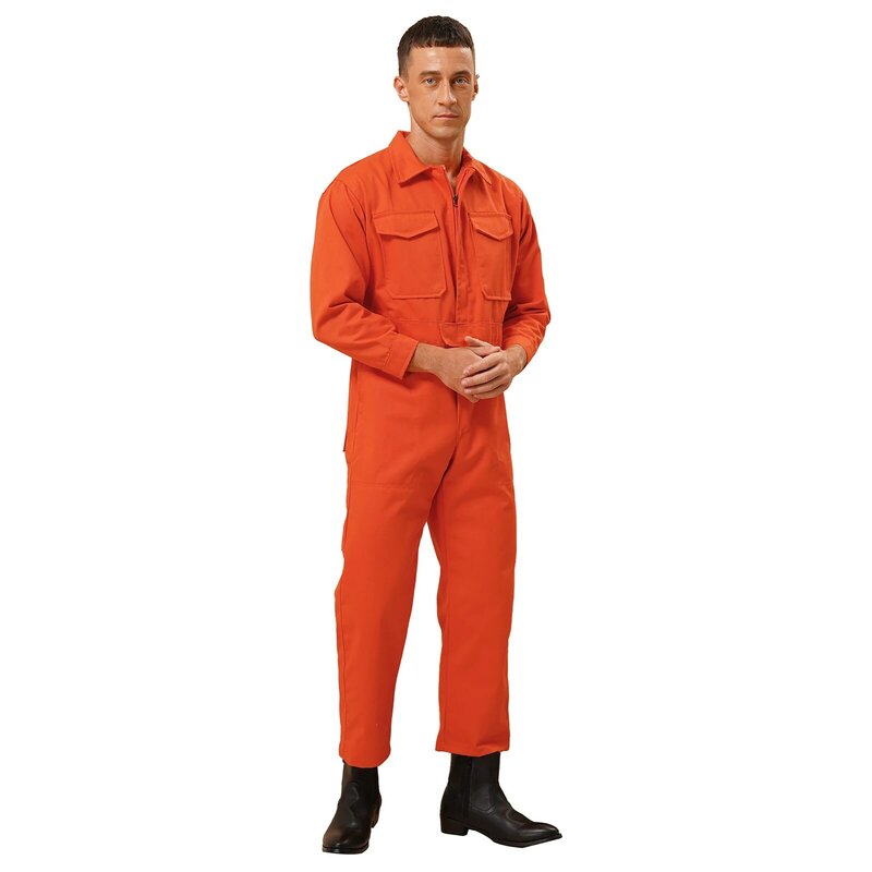 Mens Zip-Front Coverall Flame Work Coverall Jumpsuit Long Sleeve Resistant Multiple Pockets for Routine Work Halloween Cosplay