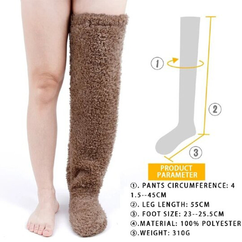 Women Thermal Fleece Long Socks Slipper Stockings Leg Warmers Winter Home For Fits Most People