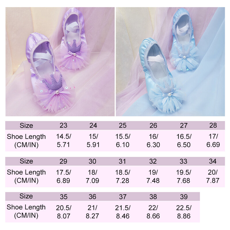 Children's Ballet Shoes Girls Professional Dance Satin Crown Lace Ballet Shoes Soft Sole Professional Training Princess Shoes