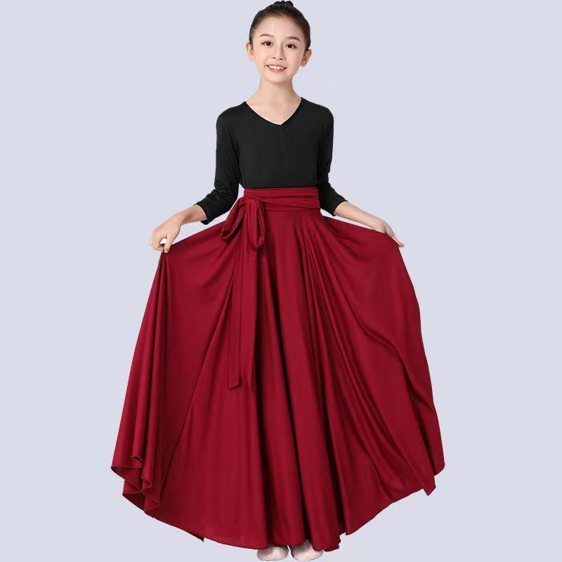 Children Girl Flamenco Skirt Spanish Dance Skirt Belly dance long Dress Big Swing Skirt Gradient Color Performance Gypsy Skirt