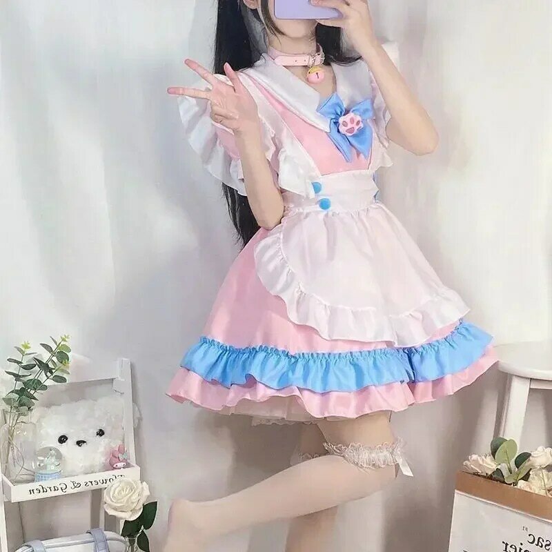 2024 Role-playing Cosplay Japanese Soft Girl Maid Dress Pure and Cute Pink Maid Uniform Set