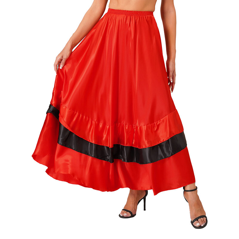 Womens Flamenco Dance Skirt Tiered Ruffles Gypsy Spanish Big Swing Hemline Ballroom Dancing Skirts Stage Performance Costume