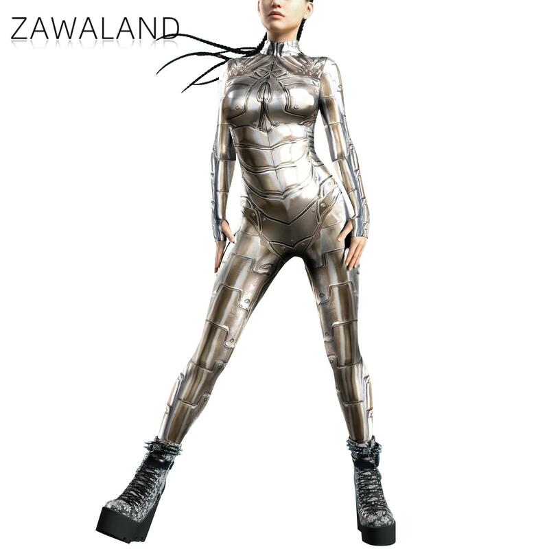 Cosplay Punk Robot Adult Women Jumpsuit Clothing Colorful Texture Print Zentai Bodysuit Thumb Sleeves Costume Halloween Outfit
