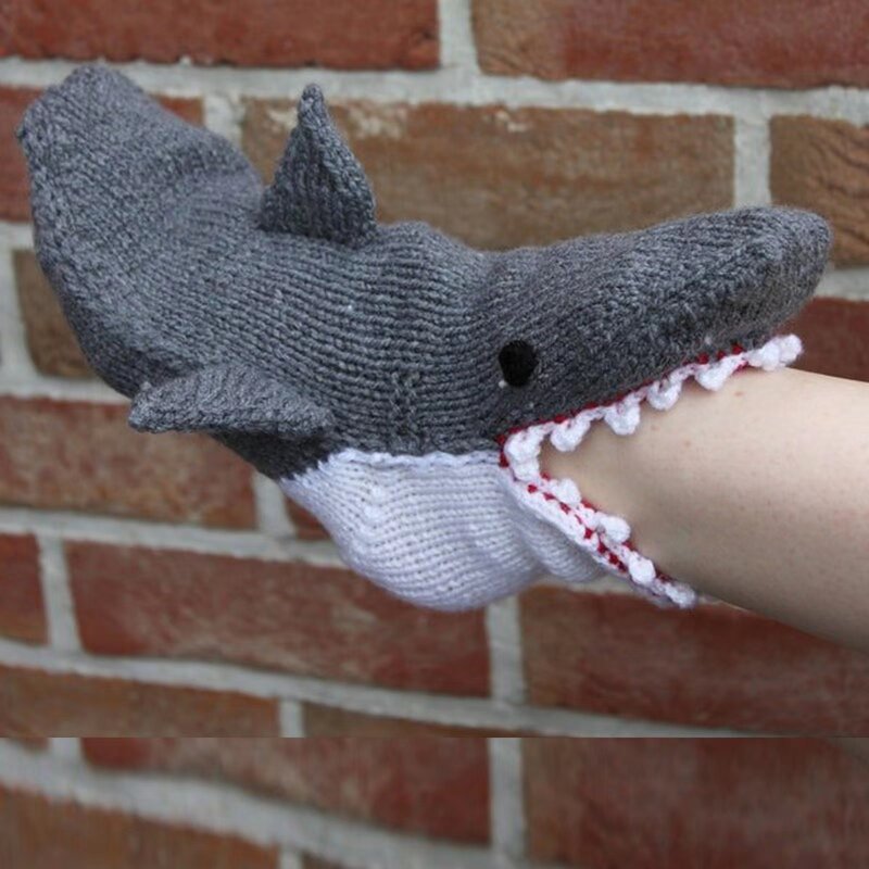 Chaussettes tricotées 3D à large bouche en forme de requin, caméléon et crocodile, mignonnes et chaudes pour l'hiver, nouveauté, cadeau de noël