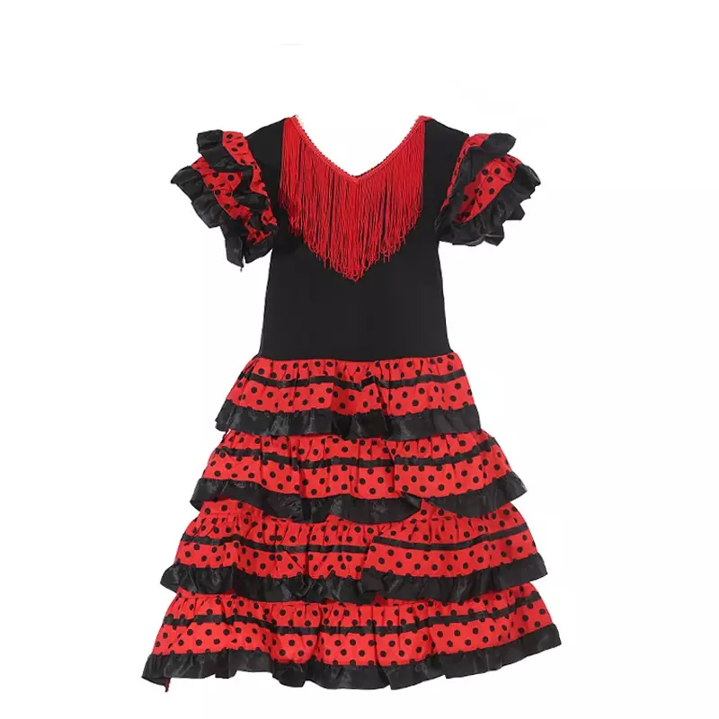Traditional Spanish Flamenco Dance Dress For Girls Classic Flamengo Gypsy Style Skirt Bullfight Festival Mexican Girl Red