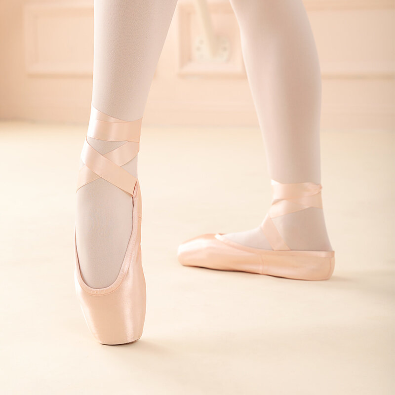 Professional Ballet Pointe Shoes With Genuine Leather Sole Women Satin Ballet Shoes With Ribbons For Professional Ballerina