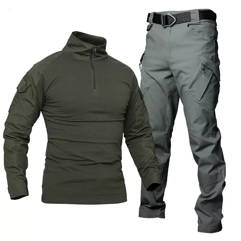 Summer Military Uniform Set Men Tactical Shirt Long Sleeve Military Pants Hunting Camping Tactical Suit Camouflage Man