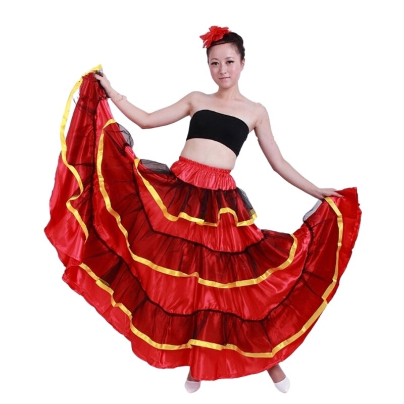 Womens Ballroom Twirling Long Skirt Belly Dance Skirt Flamenco Dance Skirt for Performances Halloween Costume Gifts