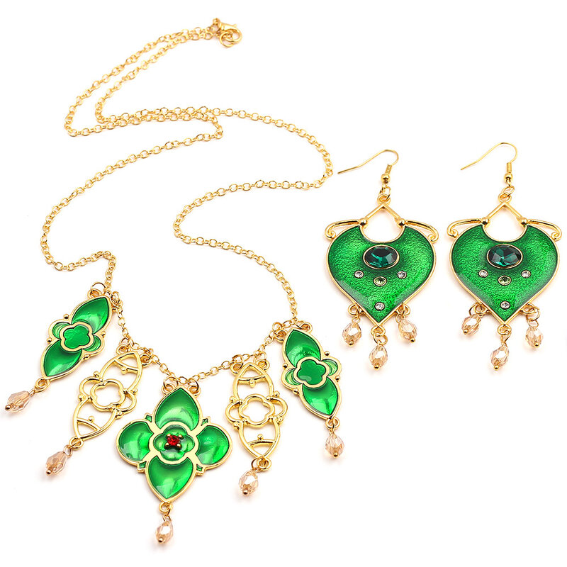 3pieces/Set Necklace Earrings Jasmine Cosplay Accessory Jewelry Resin Pendants Jasmine Cosplay Jewelry Women Gift Halloween Gift