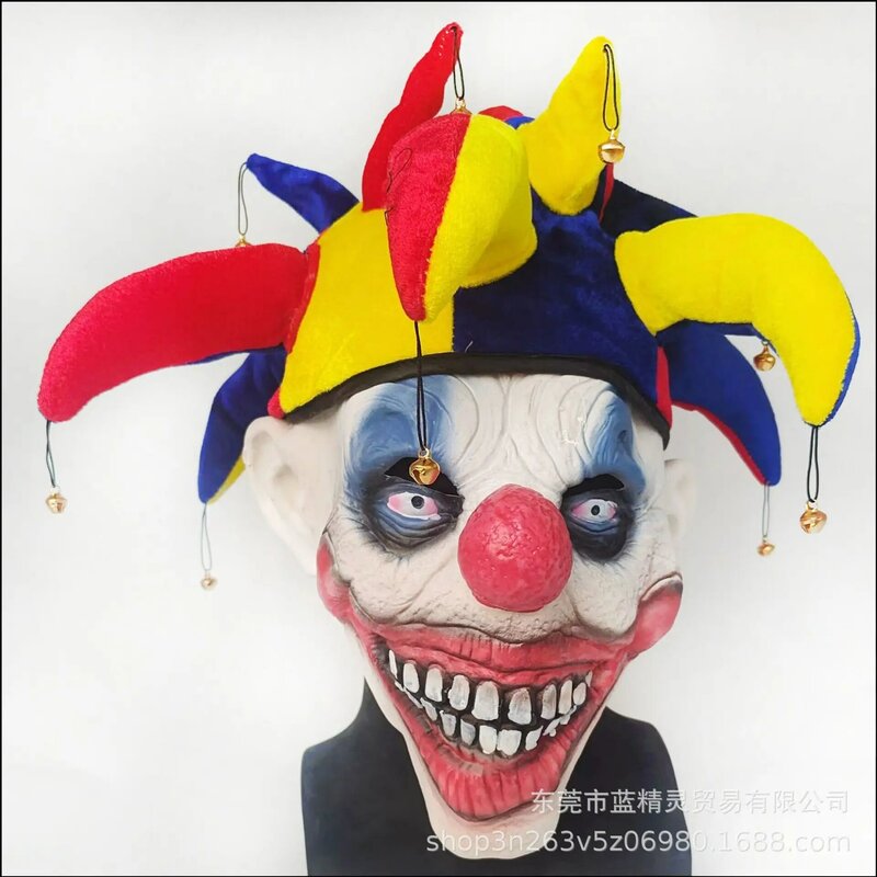 Látex cabeça palhaço cosplay adereços, chapéu de nariz vermelho, nova máscara palhaço para o Halloween