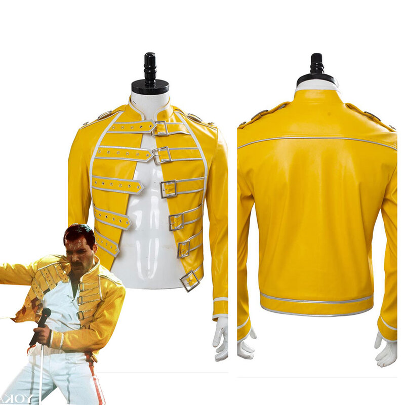 Queen Lead Vocals freddy Mercury Cosplay Anime Costume per uomini adulti giacca gialla cappotto Halloween Carnival Party Clothes