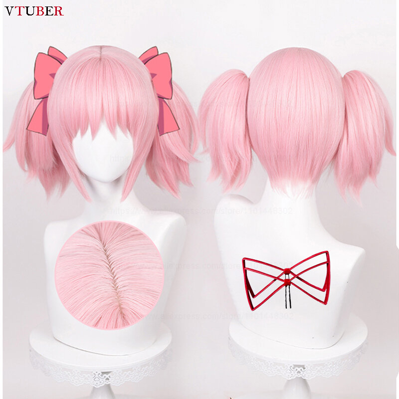Madoka Kaname Cosplay Wig High Quality Pink 30cm Short Clip Ponytails Heat Resistant Hair Party Anime Cosplay Wigs + Wig Cap