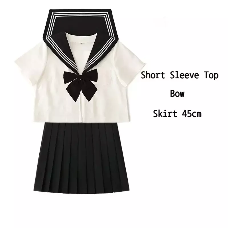 Basic JK Black Collar White Lines School Uniform Girl Sailor Suits Pleated Skirt Japanese Style Clothes Anime COS Costumes Women