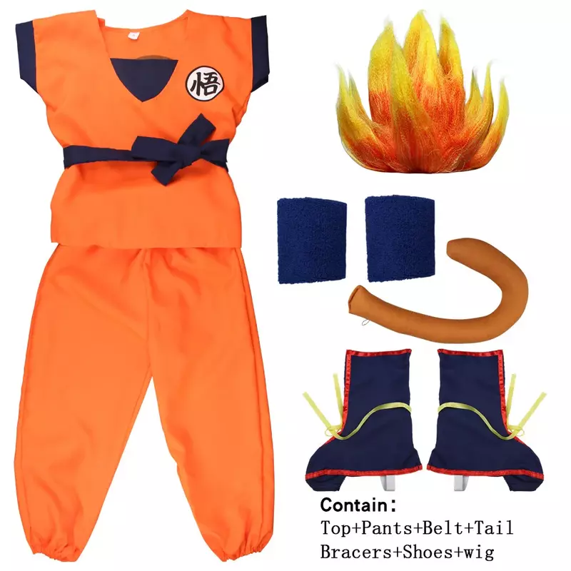 Carnival Kids Adult Super Hero Son Goku-Wu Cosplay Costume Top/Pants/Wig/Shoes/Belt/Tail Party Outfits Full Set