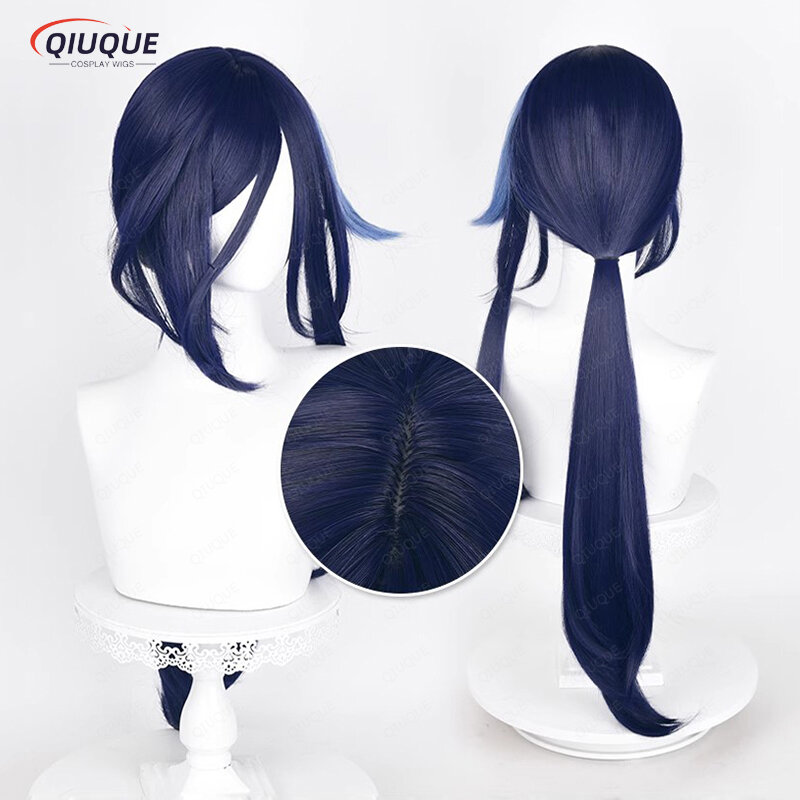 Game Impact Fontaine Clorinde Cosplay Wig Long Straight Blue Mix Heat Resistant Synthetic Hair Anime Wigs + Wig Cap