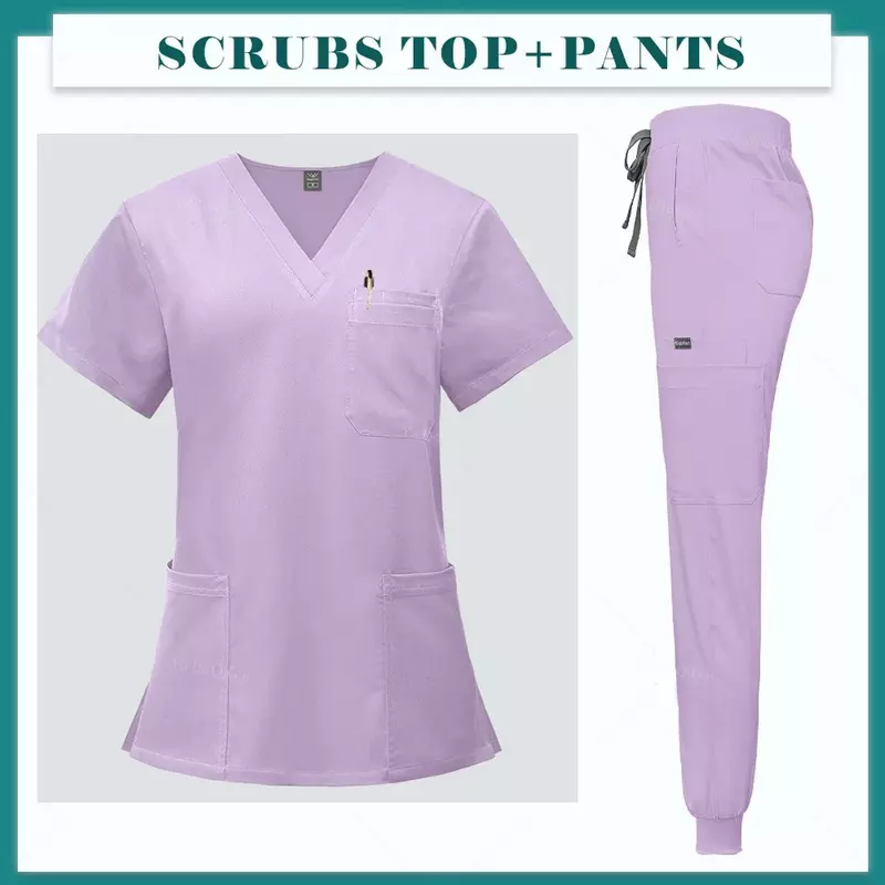 Multicolour Jogger Suits Doctor Nursing Uniforms Short Sleeve V-neck Tops Pocket Pants Nurse Scrubs Set Medical Clinical Clothes