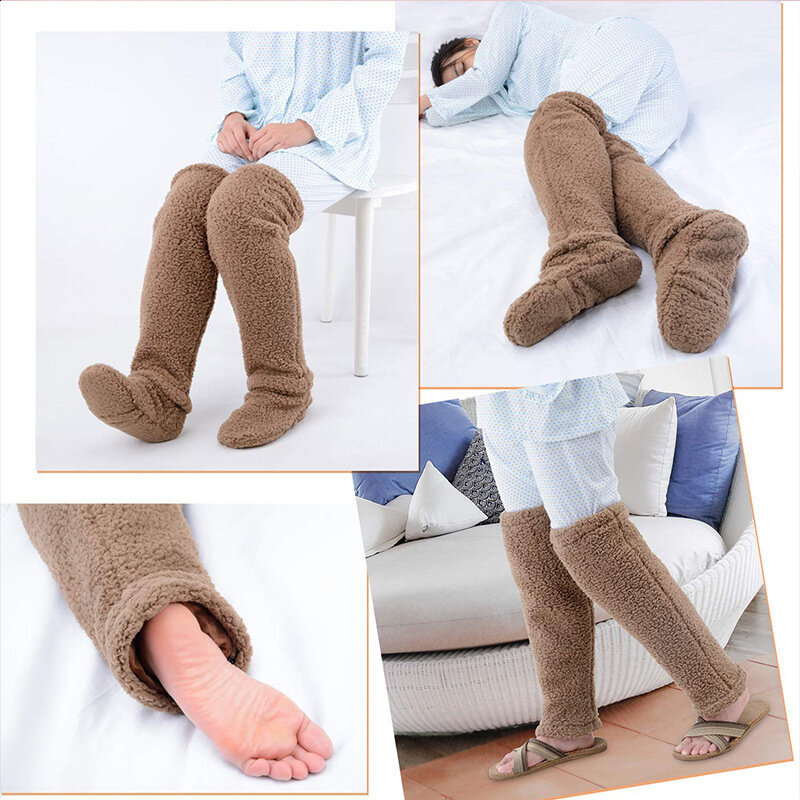 Calcetines de felpa para la mayoría de las personas, calentadores de piernas por encima de la rodilla, hasta el muslo, peludos