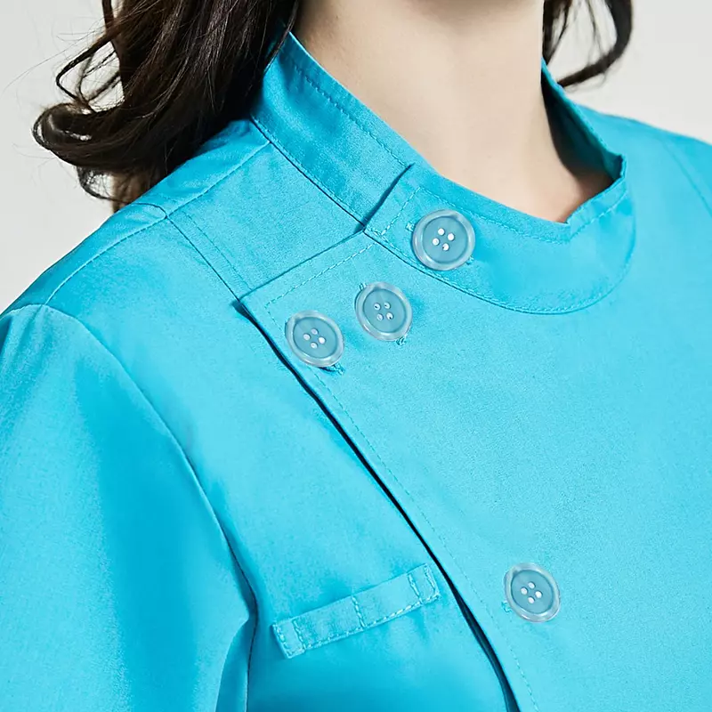 Button Closure and waist retraction Scrub Set Medical Uniforms Nurse Clothes Women Round Neck Surgical Workwear Pair Dental Suit