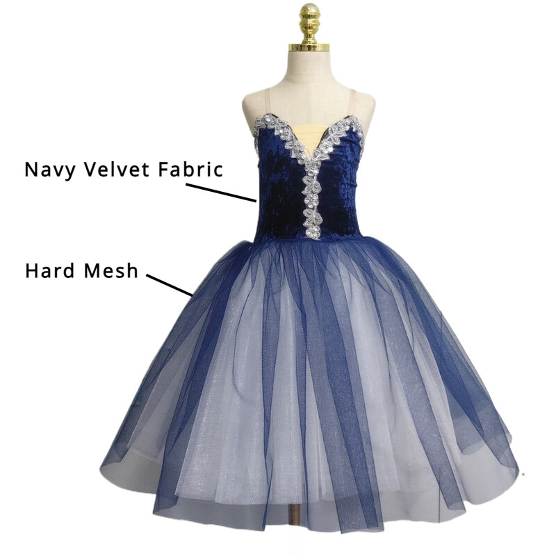 プリンセスダンスの練習のためのブルーエバレートスカート、ロマンチックなドレス、パフォーマンスコスチューム