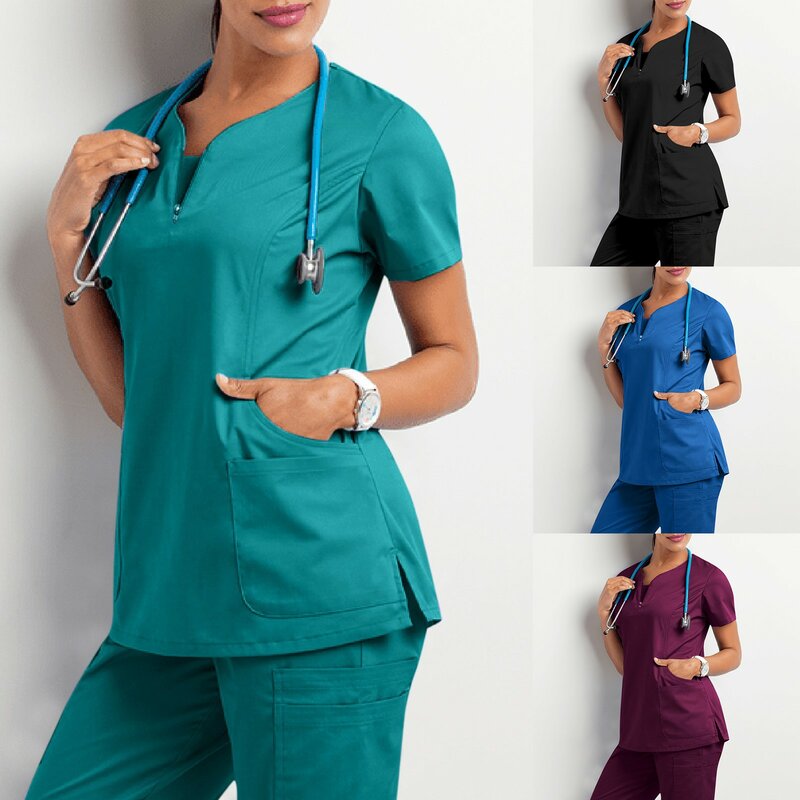 Solid Nurse Uniform Women Pet Grooming Health Tunic Multicolor Scrub Top Spa V-neck Tops Clinic Wear uniformes quirúrgicos mujer