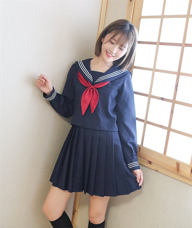 Basic style Japanese School Uniform College High School Girls Student Uniforms Sailor Suit White Tops Pleated Skirt Plus XXXXXL