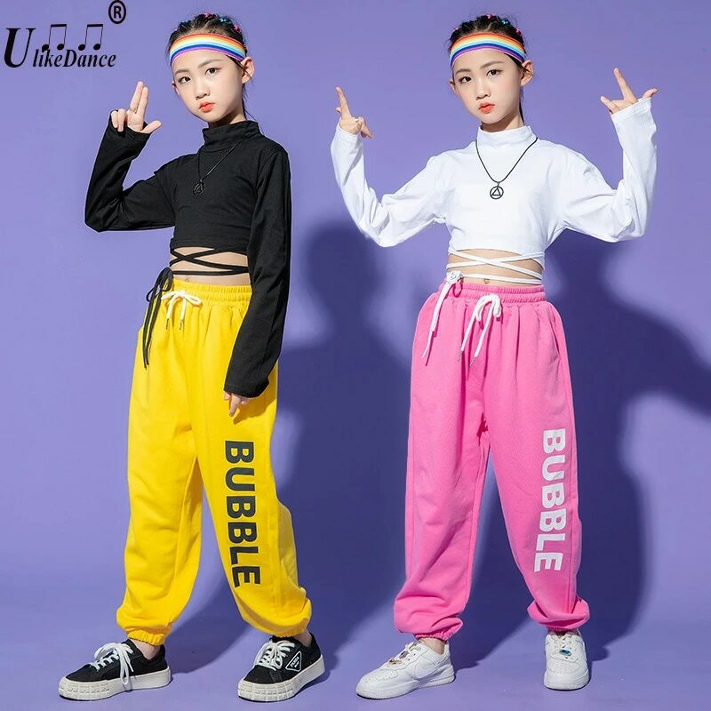 Kids Hip Hop Dancing Clothing Carnival Outfits Crop Tank Tops Jogger Pants For Girls Dance Wear Costume Stage Show Clothes