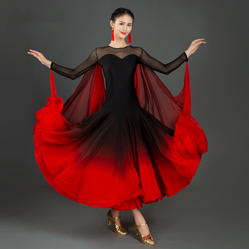 New Sexy Modern Dance Dress National Standard Women Ballroom Dance Dresses Top Grade Red Waltz Performance Costumes