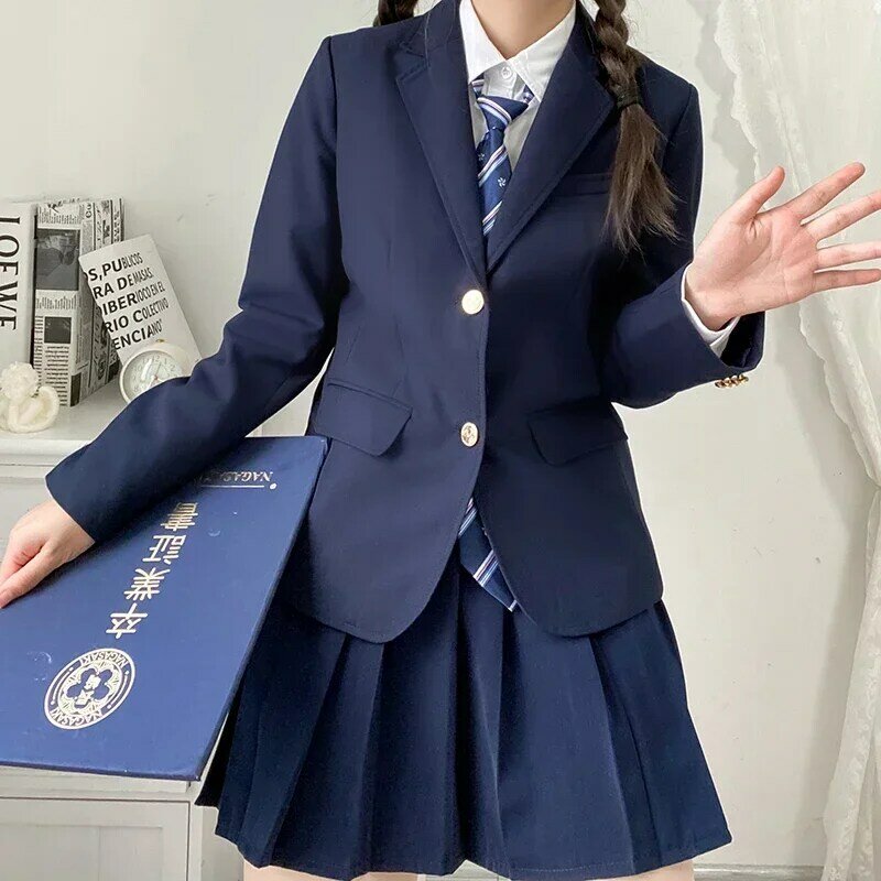 Korean School Uniform Navy Blue Blazer Japanese High School Uniform Coat Suit School Clothes Girl Students Jacket Seifuku