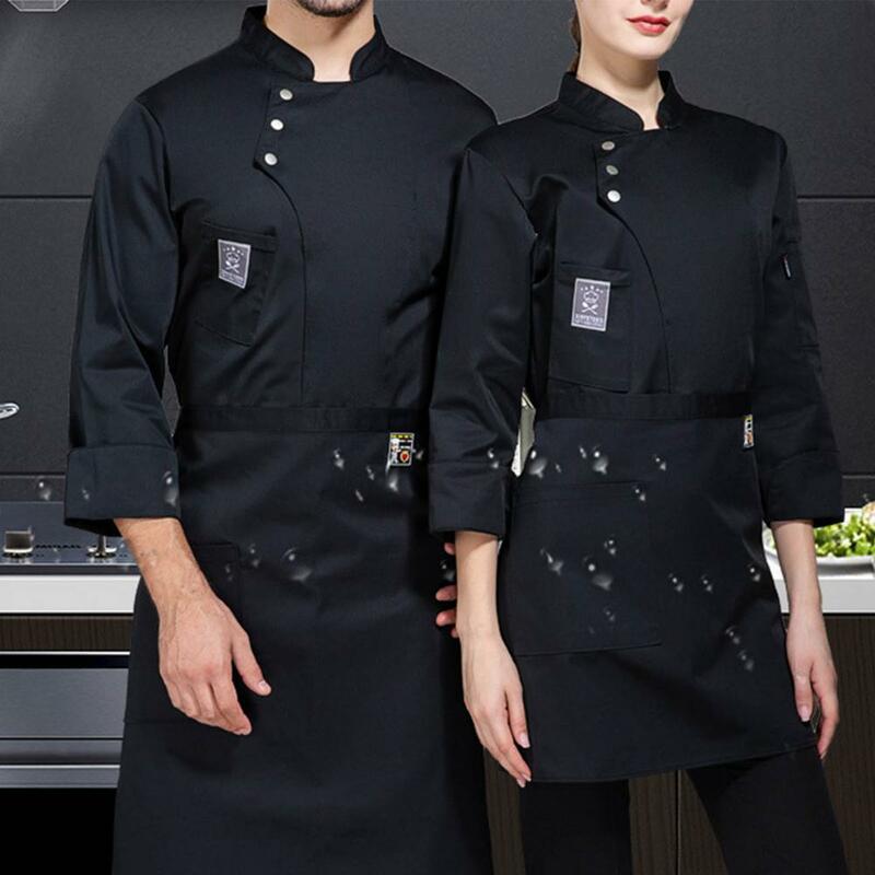 1Pc Stand Collar Chef Coat Cotton Blend Breathable Long Chef Uniform Double-breasted Stain-resistant Chef Uniform for Bakery