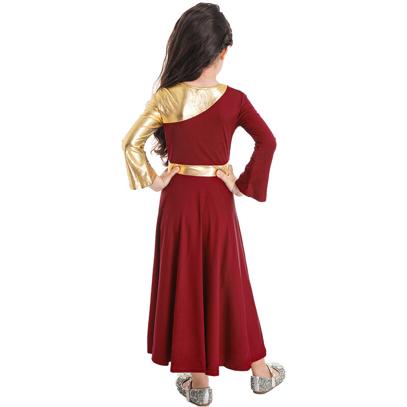 Girl's Worship Liturgical Praise Dance Dress Church Dancewear Children Long Sleeve Flamenco Dress Lyrical Dance Costumes